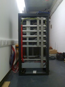 The voice alarm rack being installed